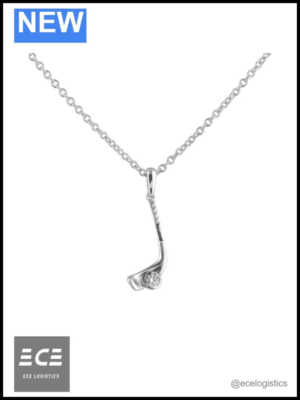 Sterling Silver Hockey Pendant Necklace .05ct Canadian Diamond 18"